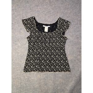 Y2K Vintage 90s Max Studio Size Small Brown Floral Rouched Neckline Tank Shirt